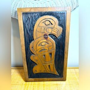 Vintage 1983 hand carved wall hanging signed and dated in excellent condition